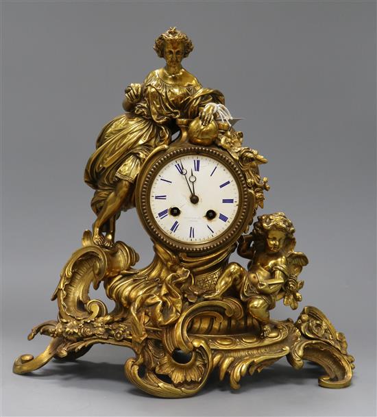 A French ormolu figural mantel clock Height 36cm